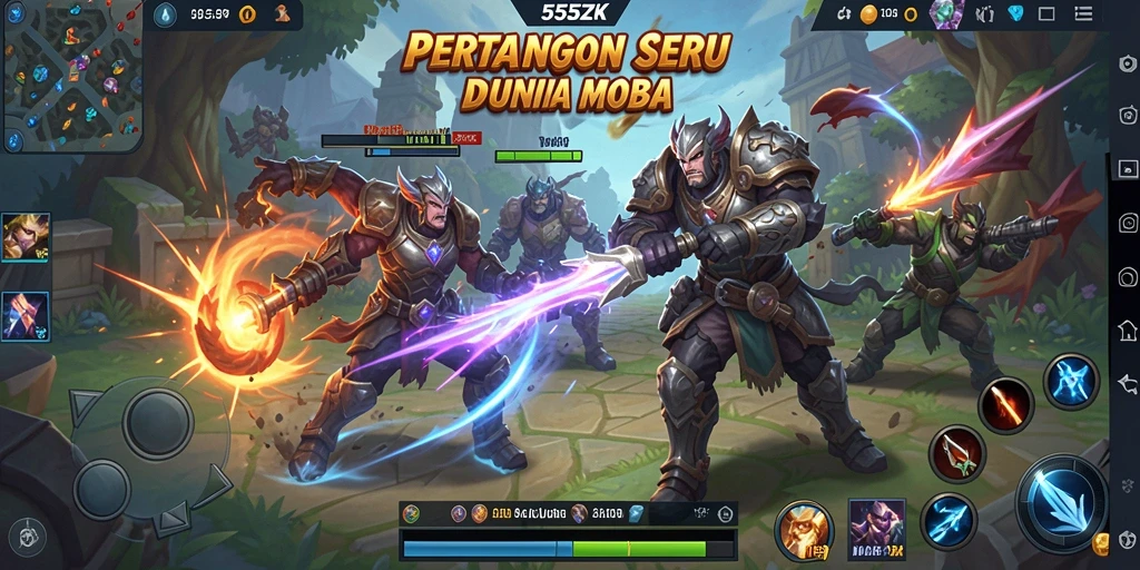 Screenshot gameplay 555ZK menunjukkan pertarungan tim yang intens dan strategis.
