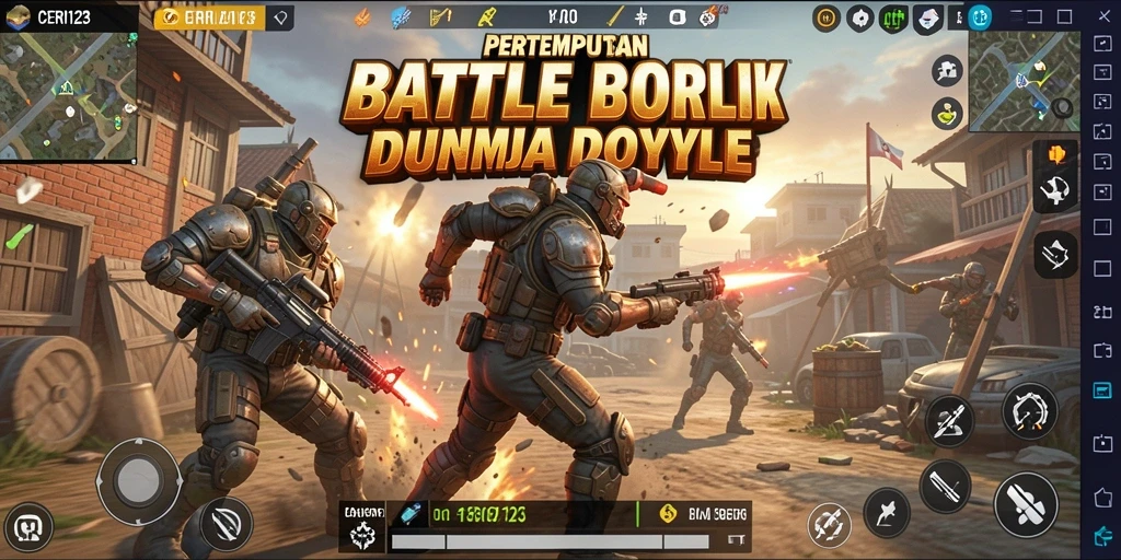 Screenshot gameplay CERI123 menampilkan aksi pertempuran intens dalam arena Battle Royale.