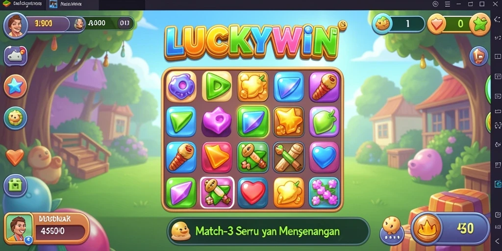 Screenshot menunjukkan gameplay Match-3 yang menarik dan penuh warna.