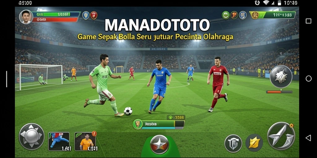 Tangkapan layar gameplay MANADOTOTO yang menampilkan pertandingan sepak bola yang mendebarkan.